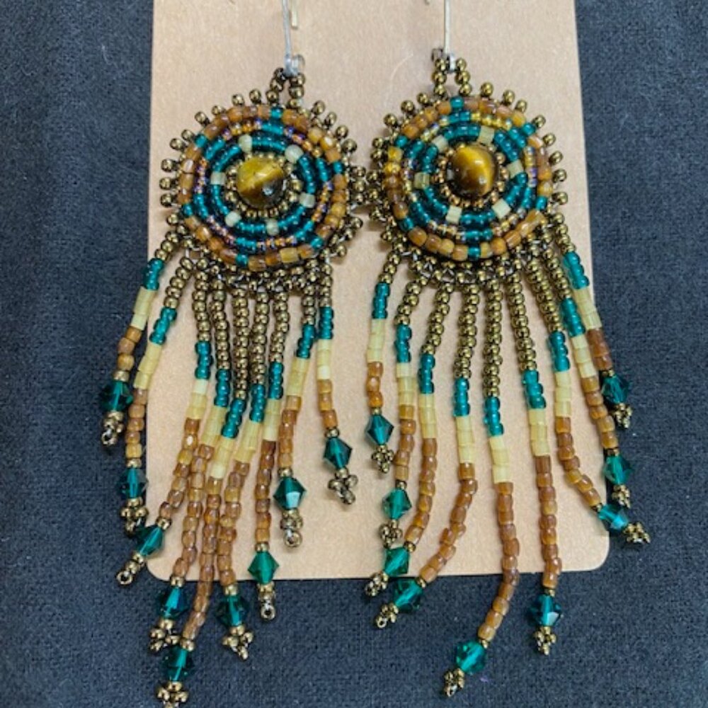 Beaded Tiger Eye Dangling Earrings